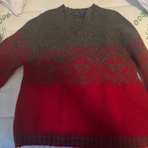 J. Crew Red and Gray Fair Isle Quarter Zip Sweater, Men's XL